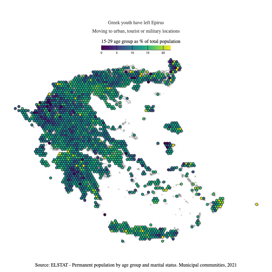 A Greek youth ratio Hexbin map